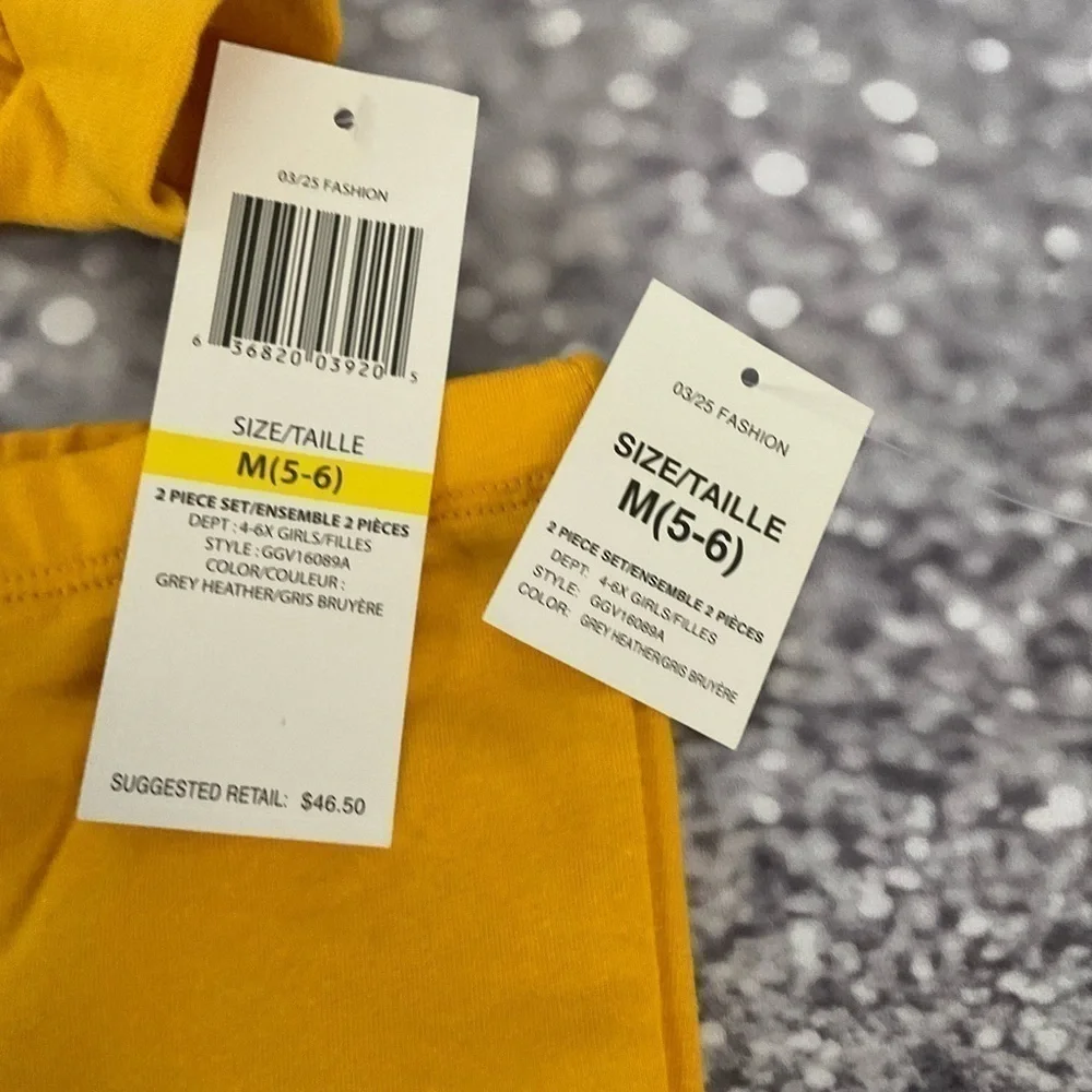 Guess Toddler Girl 2-Piece Grey &Yellow Drawstring Sweatshirt & Bike Shorts Set